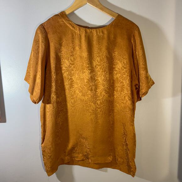 Vintage STUNT Collections 100% Silk Jacquard Blouse | Burnt Orange Gold Size M - Picture 1 of 9